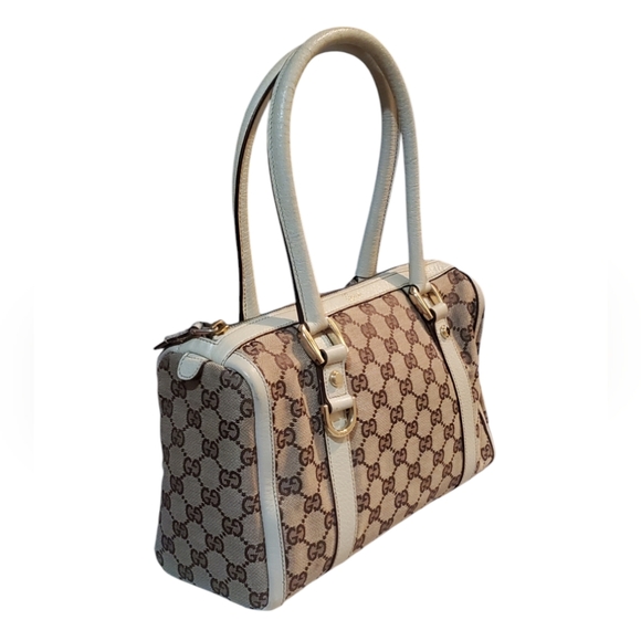 GUCCI GG Canvas D-Ring Vintage Abbey Bowler Boston Bag Beige - Picture 9 of 14